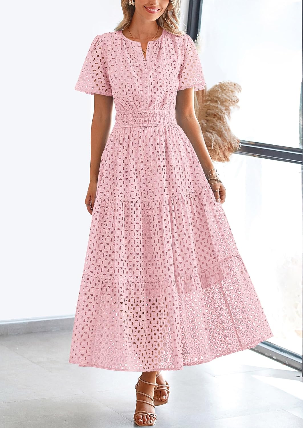Thumbnail 6 de PRETTYGARDEN Womens 2026 Summer Maxi Dress with Eyelet and V-Neck