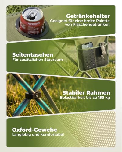Thumbnail 6 de Homecall Campingstuhl faltbar bis 150 kg – Angelstuhl 108 cm, Grün (2er-Set)