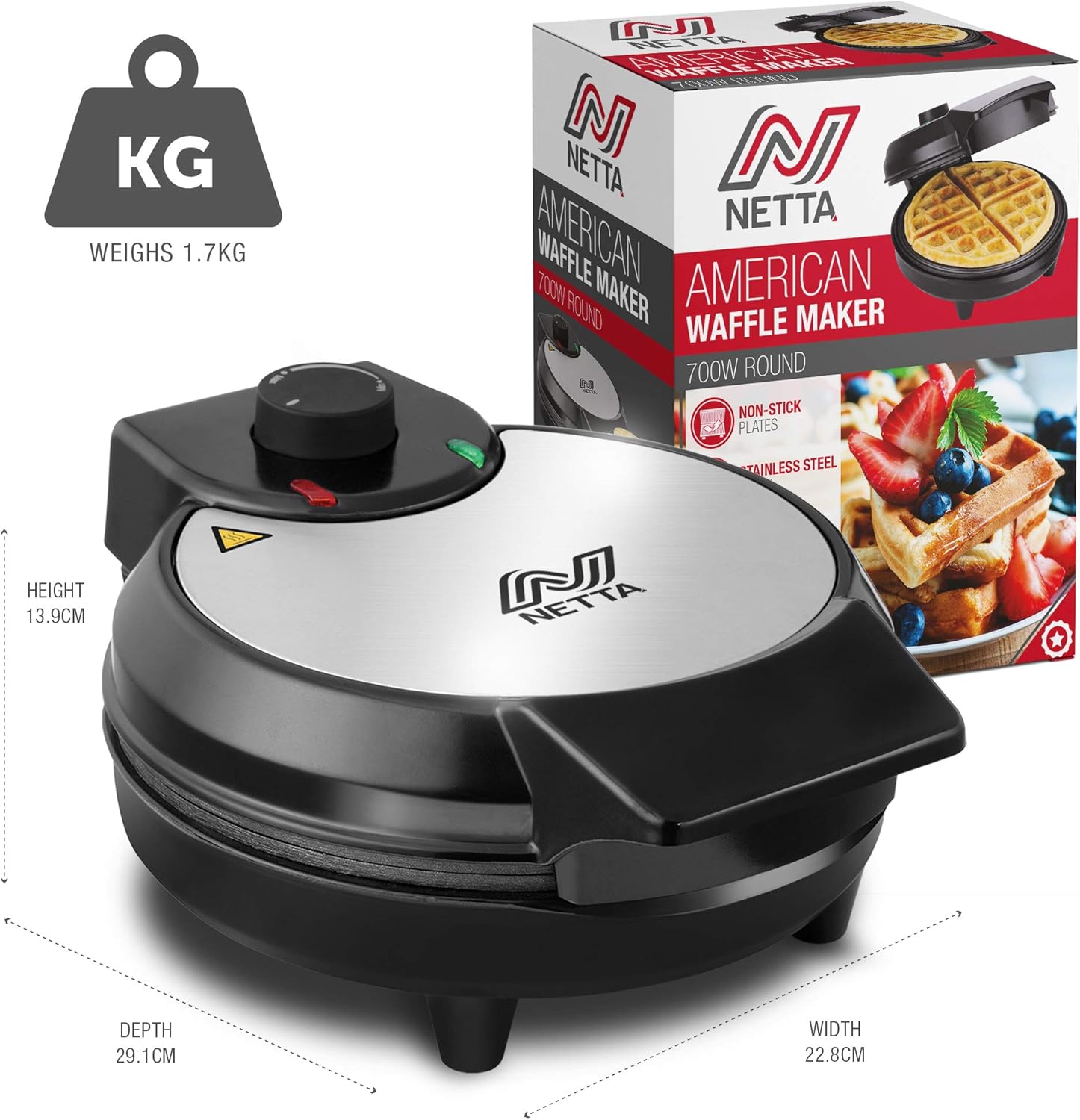Thumbnail 5 de NETTA Belgian & American Round Waffle Maker (700W) with Adjustable Temperature Control