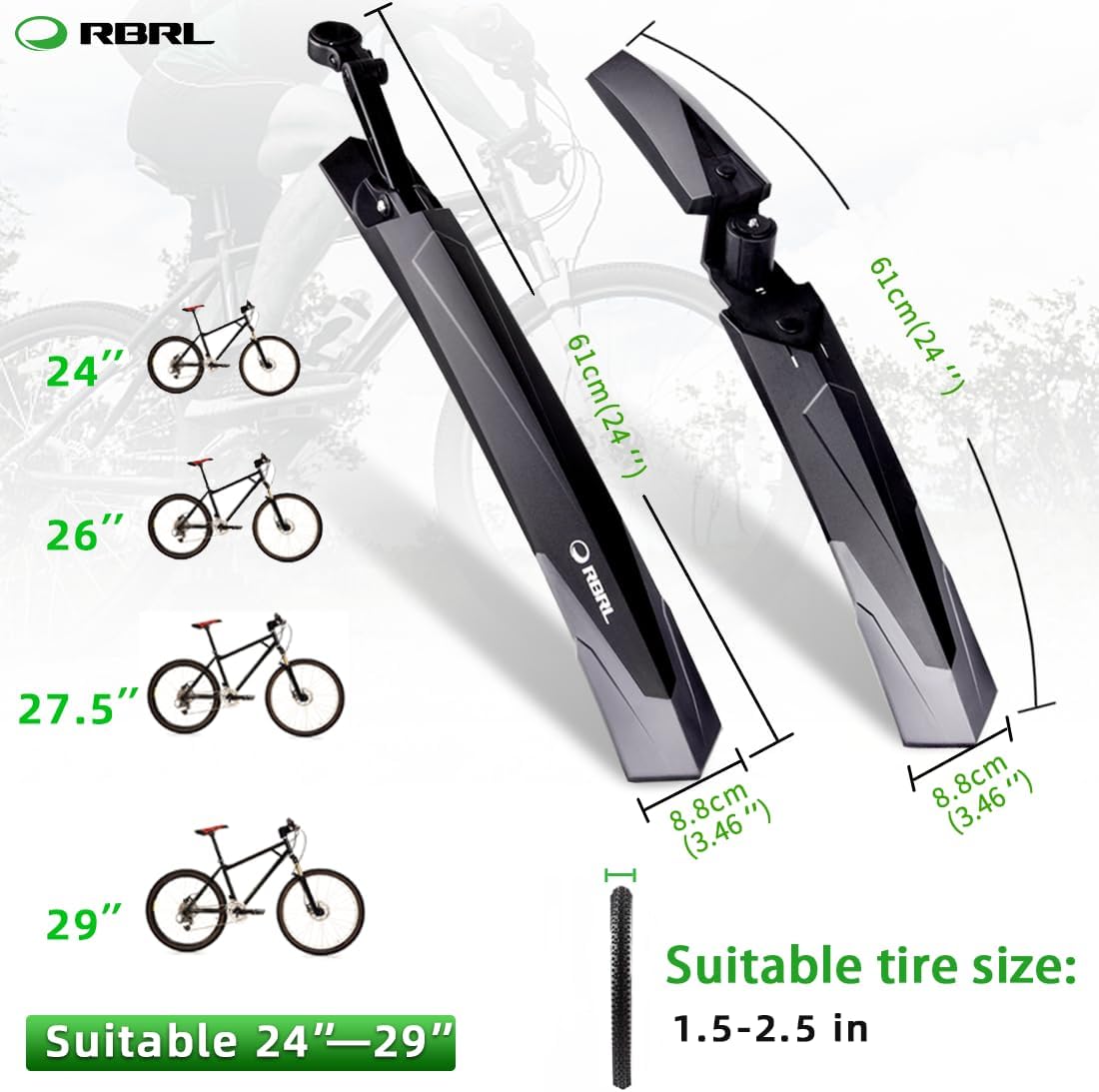 Thumbnail 1 de RBRL Bike Mudguard Set adjustable for 24–29in bikes