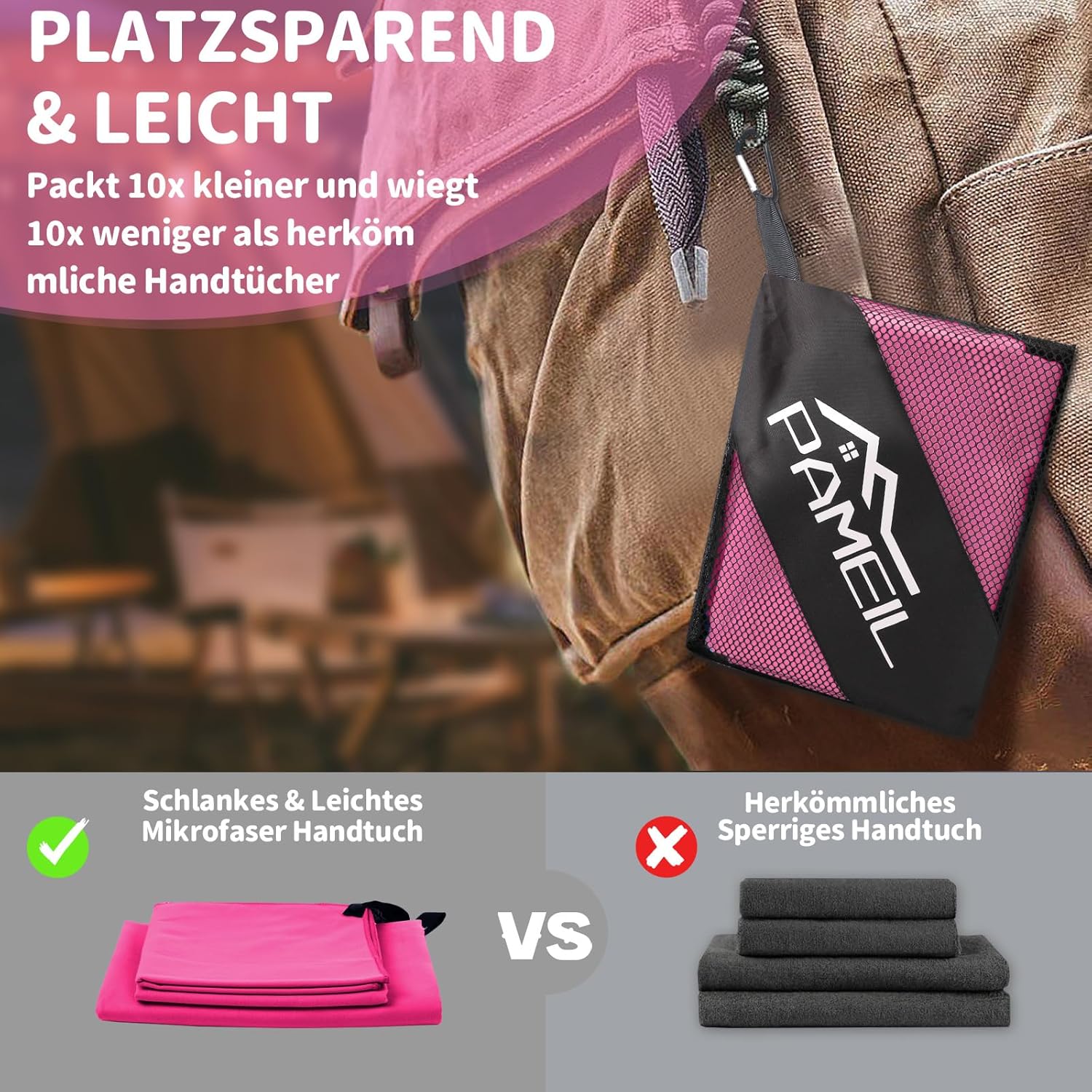 Thumbnail 3 de Pameil Mikrofaser Handtuch 3er Set – Großes Badetuch 160x80 cm + 2x 40x80 cm Tücher, schnelltrocknend & leicht