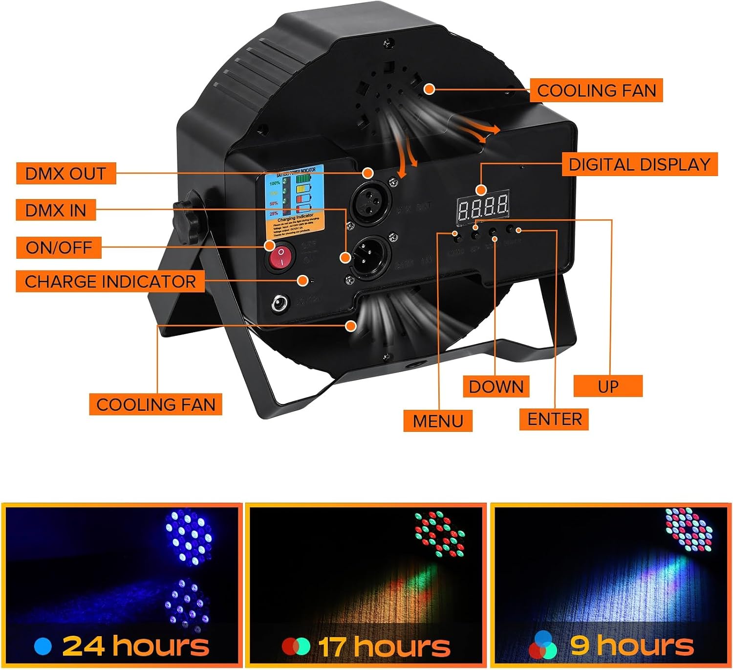 Detalle de UKing 4PCS LED Strahler Akku RGB 36 LED Par – kabellos, vielseitig einsetzbar