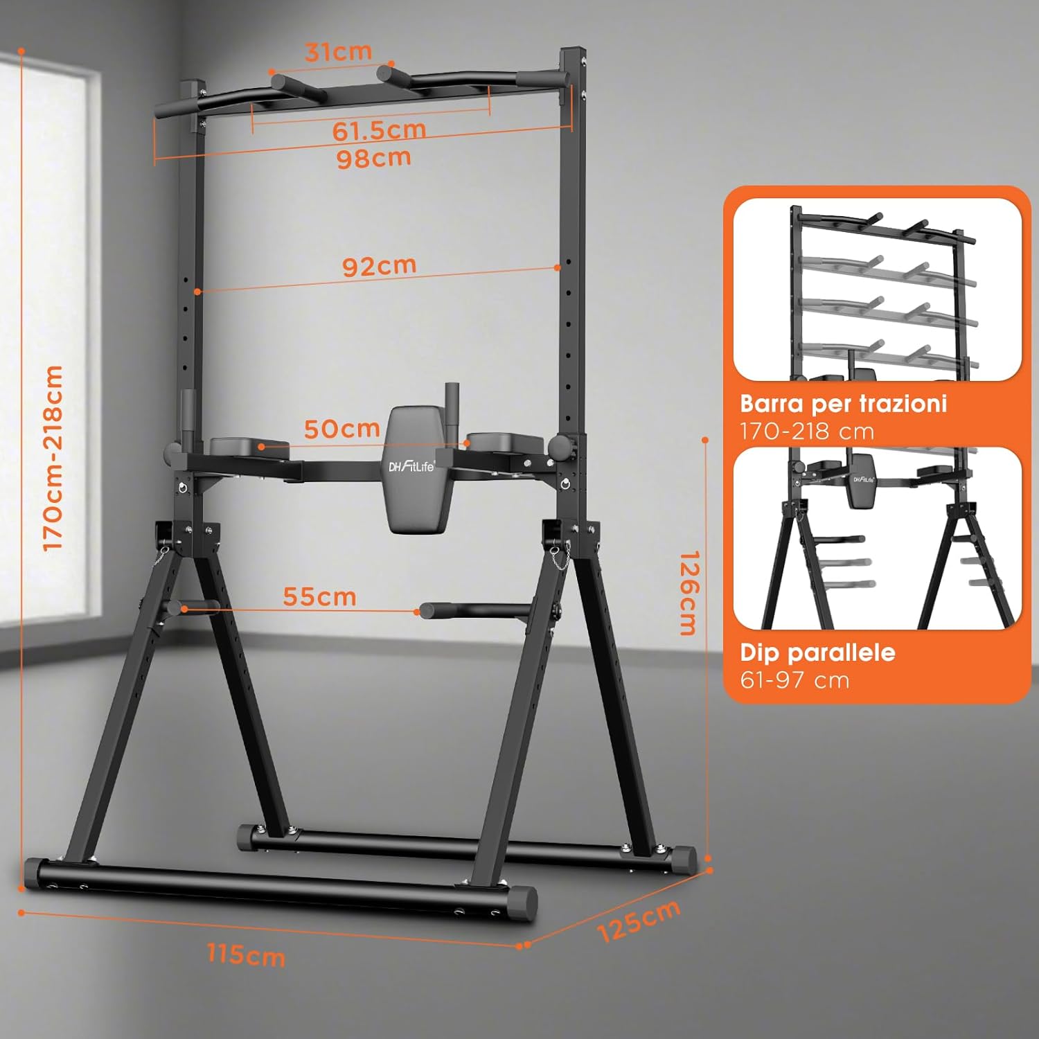 Thumbnail 6 de DH FitLife Power Tower Dip Station Pieghevole: stazione fitness multifunzionale per casa