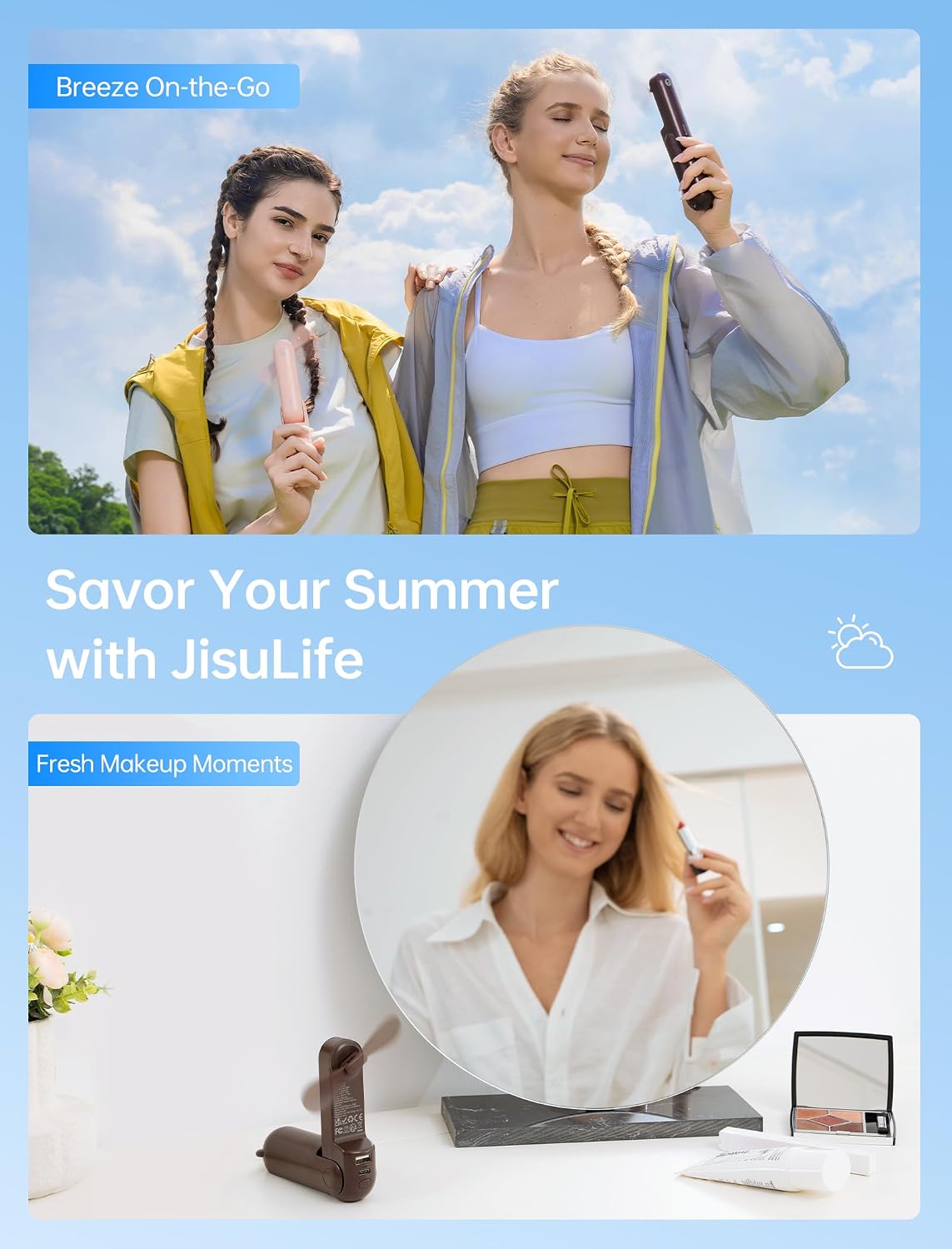 Thumbnail 5 de JISULIFE F8 3-in-1 Handheld Fan, USB Rechargeable, with Flashlight and Power Bank