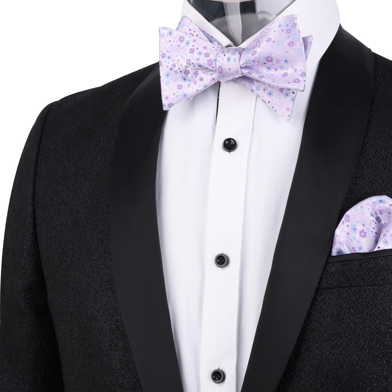 Detalle 2 de Alizeal Men’s Floral Self-Tied Bow Tie and Pocket Square Set
