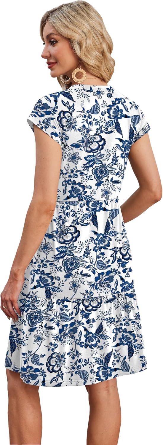 Detalle de WIHOLL Summer Dresses for Women 2026 Cap Sleeve Floral Tiered Sundress