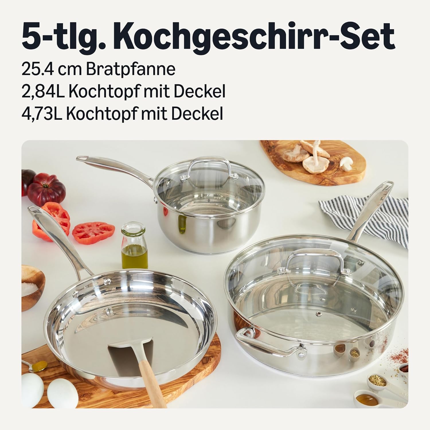 Thumbnail 1 de Amazon Basics 5-Teiliges Topfset aus Edelstahl – Allrounder für alle Herdarten