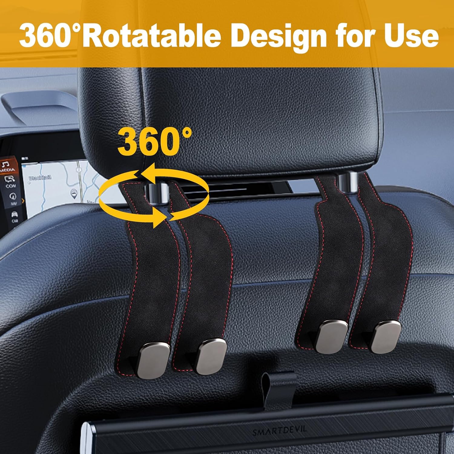 Detalle de JinnEterri Car Purse Hook: Heavy-Duty Headrest Hooks (2-pack or 4-pack) for Car Organization