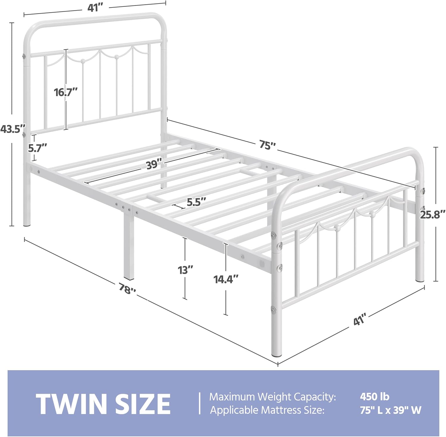 Detalle 2 de Yaheetech Twin Metal Bed Frame