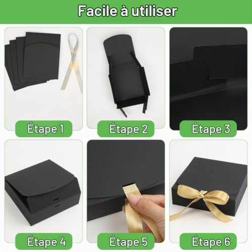 Thumbnail 2 de AOOSU Boîte Cadeau avec Couvercle — Lot de 10 boîtes pliables 16,5 x 16,5 x 5 cm noires