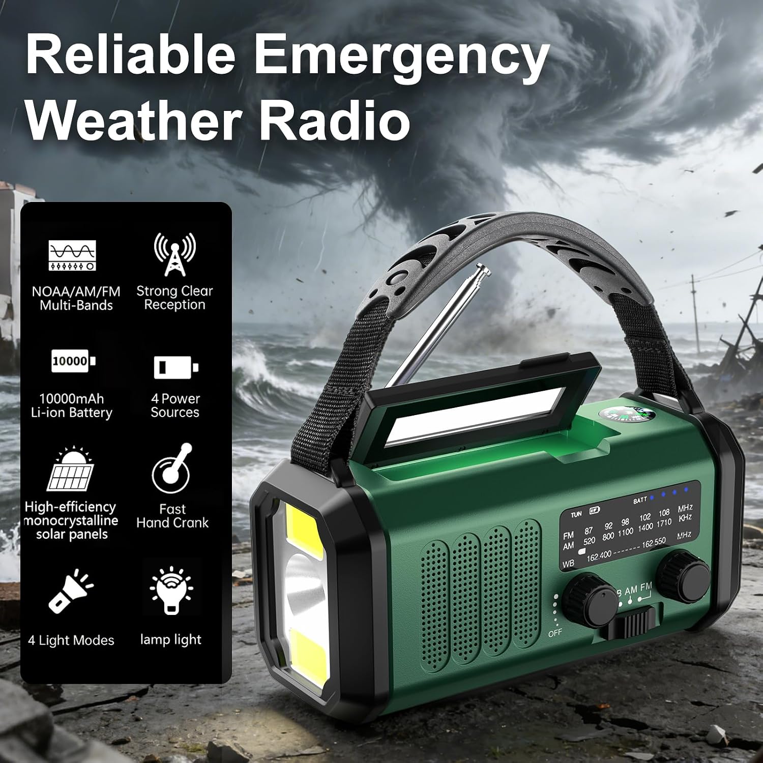 Detalle 2 de Hand Crank Emergency Radio with NOAA Weather & AM/FM, Solar + 10,000mAh Battery