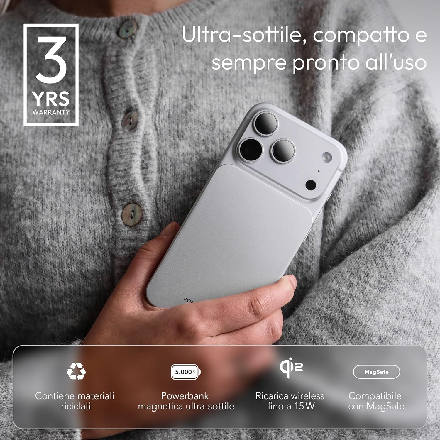 Thumbnail 1 de Vonmählen Evergreen Mag – Powerbank Magnetica Ultra-Sottile 5000 mAh, Qi 15W e USB-C PD 20W
