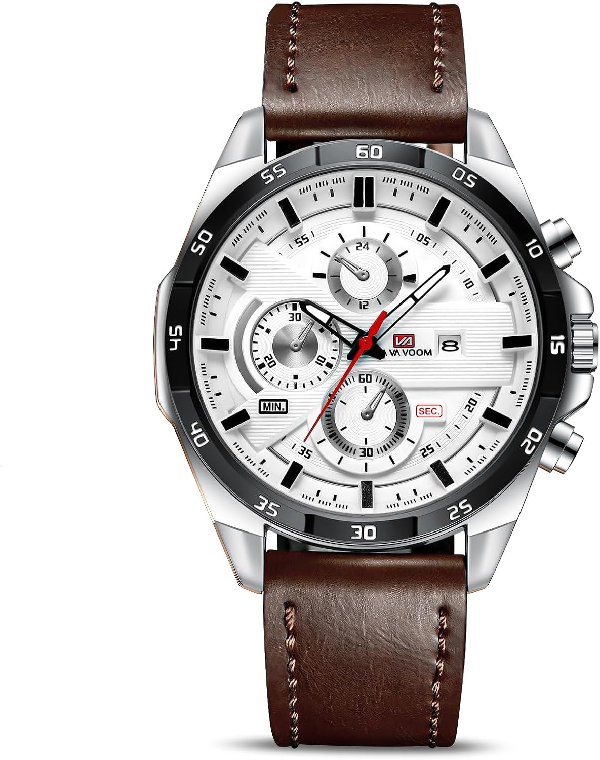 Detalle de OFFCUP Herren Uhr Analog Quarz Chronograph Braun – Lederarmband mit Datumsanzeige