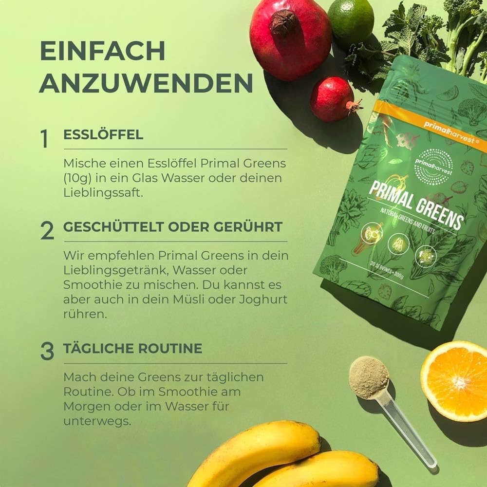 Detalle 2 de Primal Harvest Super Greens Pulver 30 Portionen 🥤