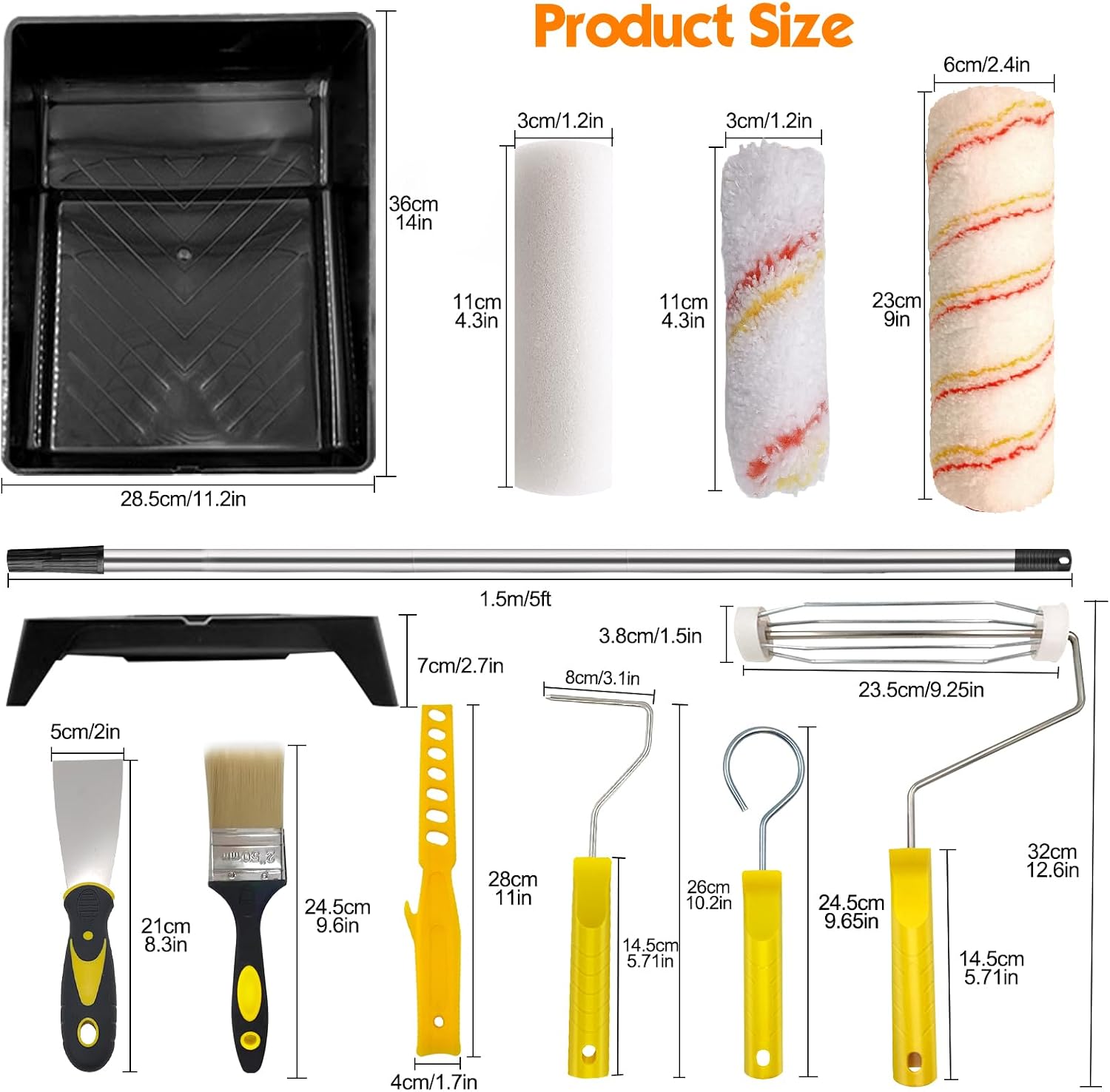 Thumbnail 1 de HpCuales 13pcs Paint Roller Set with Extension Pole – rollers, tray, brush, scraper and more