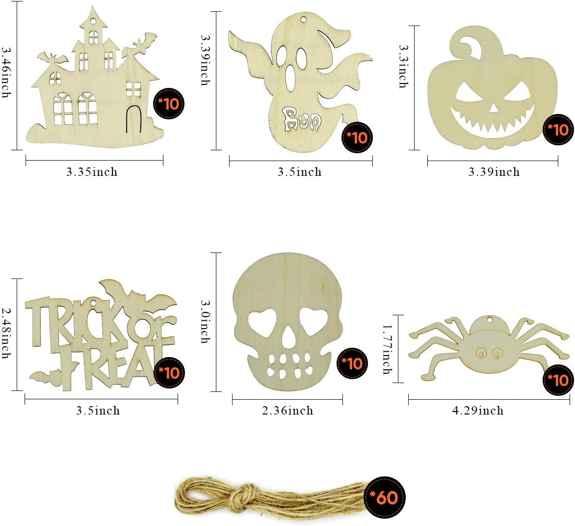 Detalle 2 de Hidreas Halloween Wooden Ornaments, 60-Piece Set