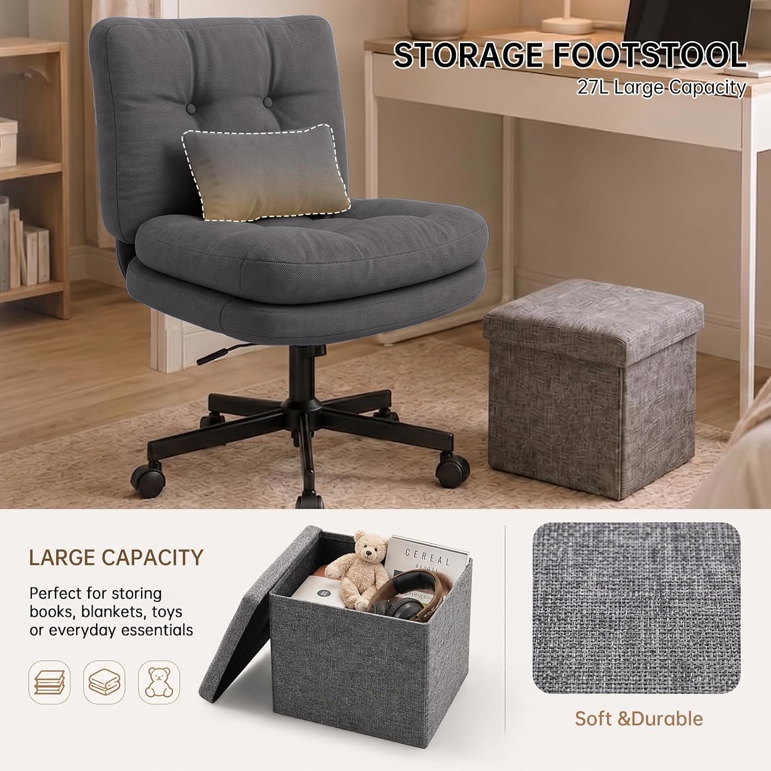 Detalle 2 de Submi SU103-BLACK-CA Criss Cross Chair, Black Fabric, Adjustable Height