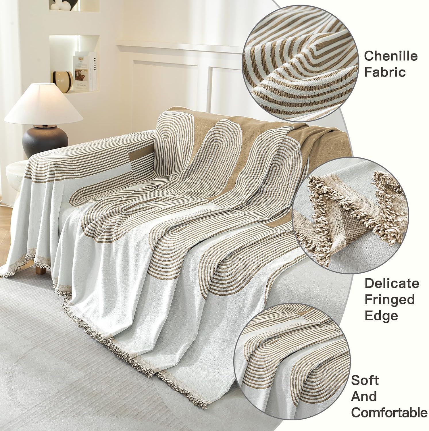 Detalle de YSTELLAA Housse de canapé 4 places 180×380 cm – protection, tissu 100% polyester, kaki-arc