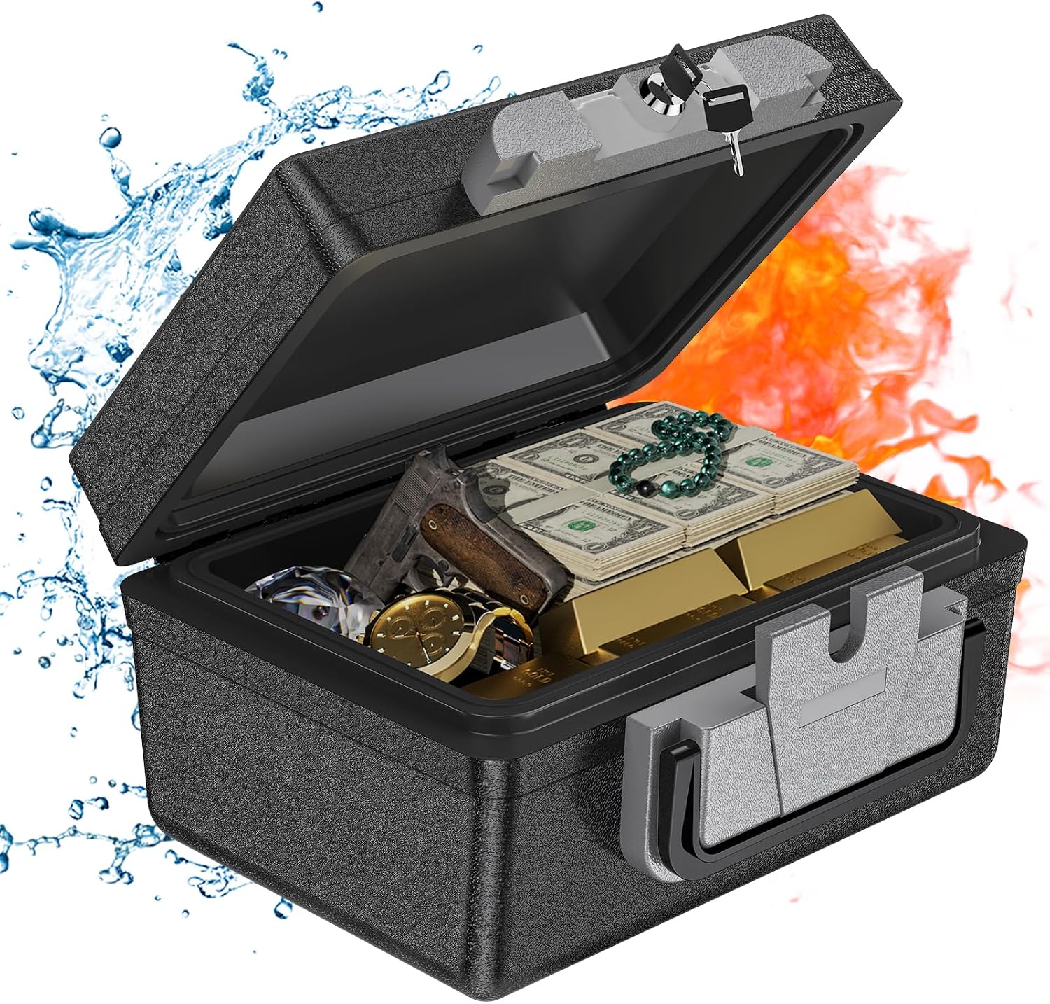 Detalle de WASJOYE 21L cassaforte portatile con chiave: protezione ignifuga e impermeabile per viaggi e ufficio
