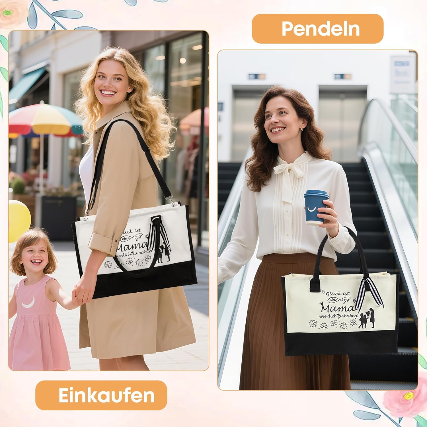 Detalle de Seutgjie Set „Geschenke für Mama“ mit Canvas-Tasche, Kosmetiktasche, Glückwunschkarte und Reh-Anhänger
