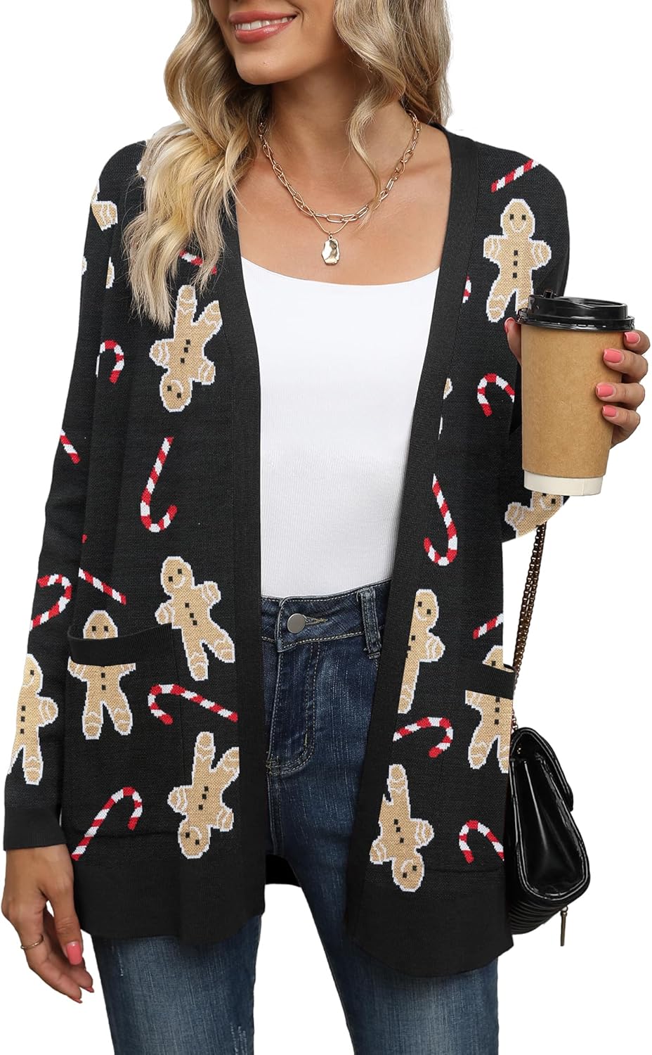 Detalle de Yommay Cardigan for Women – Loose Casual Open Front Knit with Pockets