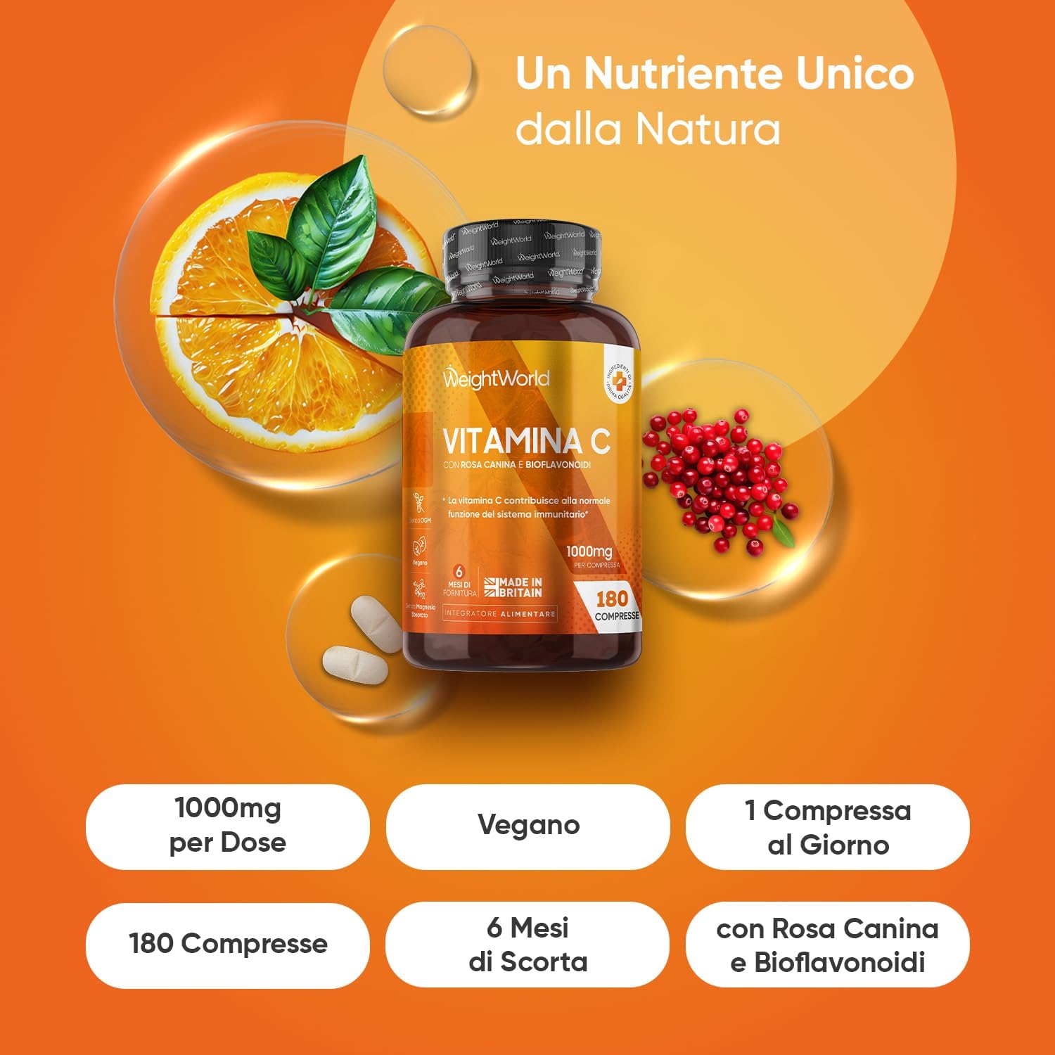Thumbnail 1 de Vitamina C 1000mg vegana 180 compresse — integratore 🍊