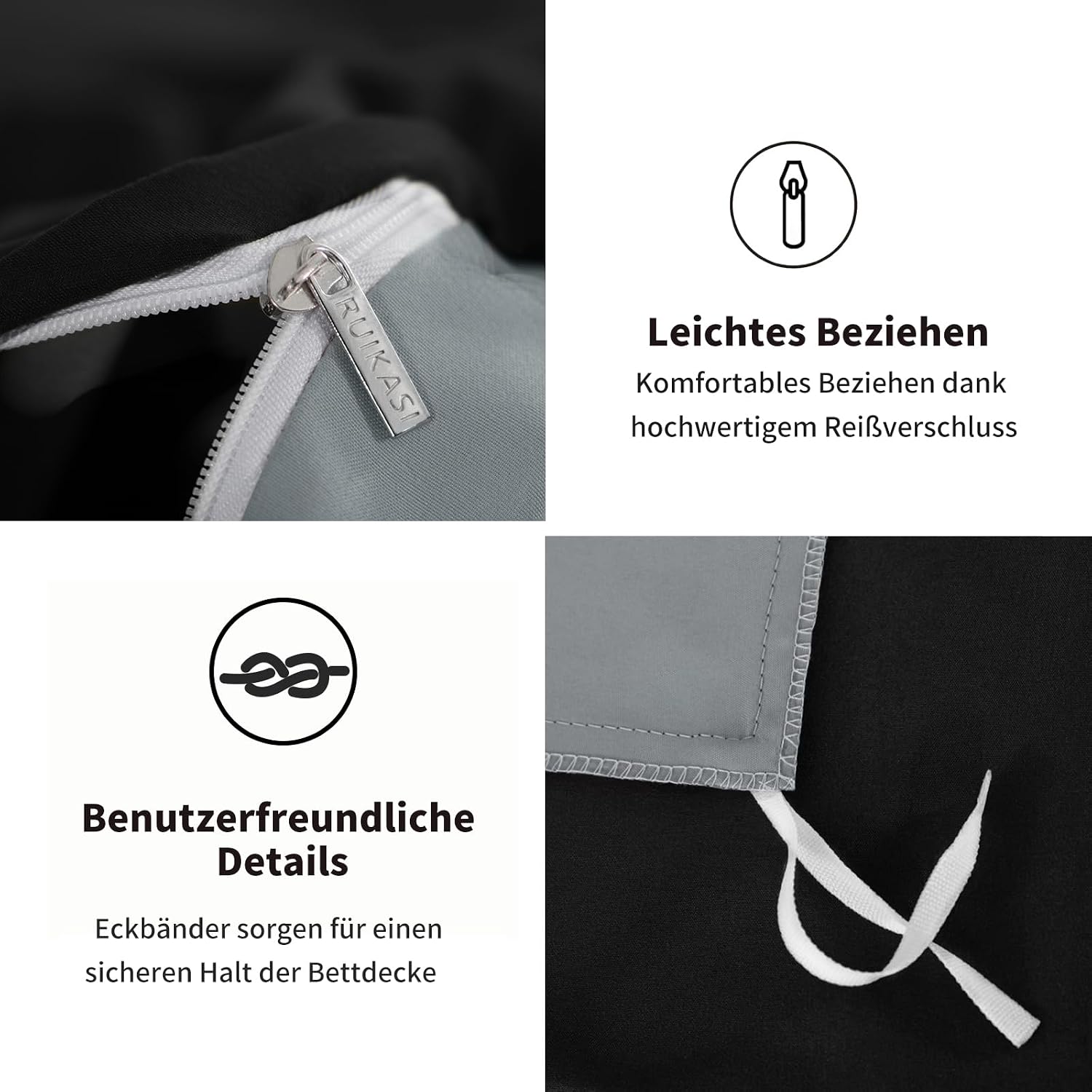 Thumbnail 6 de RUIKASI Bettwäsche 200x220 Schwarz Grau 3teilig - Wendebettwäsche Bettbezug 200 x 220 mit Reißverschluss, Oeko-TEX Mikrofaser Bettwäsche Sets, Weich und Bügelfrei
RUIKASI Bettwäsche 200x220 Schwarz Grau 3t…
