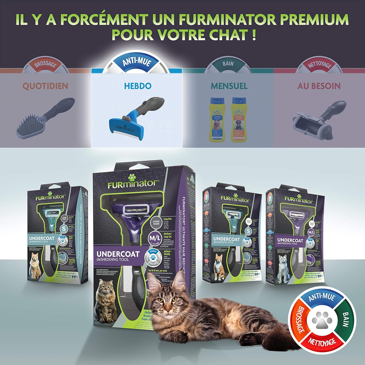 Thumbnail 5 de FURminator Outil de toilettage pour chat grande taille à poils longs – poignée ergonomique, élimination du poil en 1 clic
