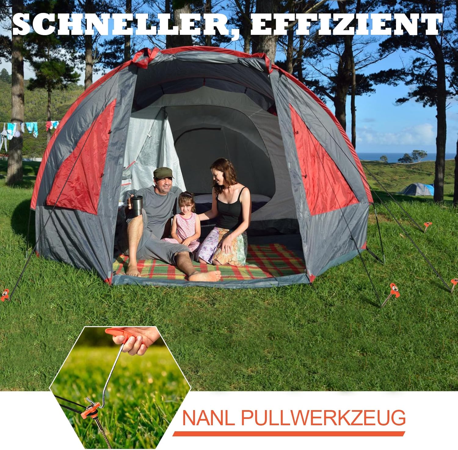 Thumbnail 5 de DHGKVK 12x Zeltheringe mit Gewinde – Drehbare Zeltheringe, inkl. Adapter für Akkuschrauber (Orange, 12 Stück)