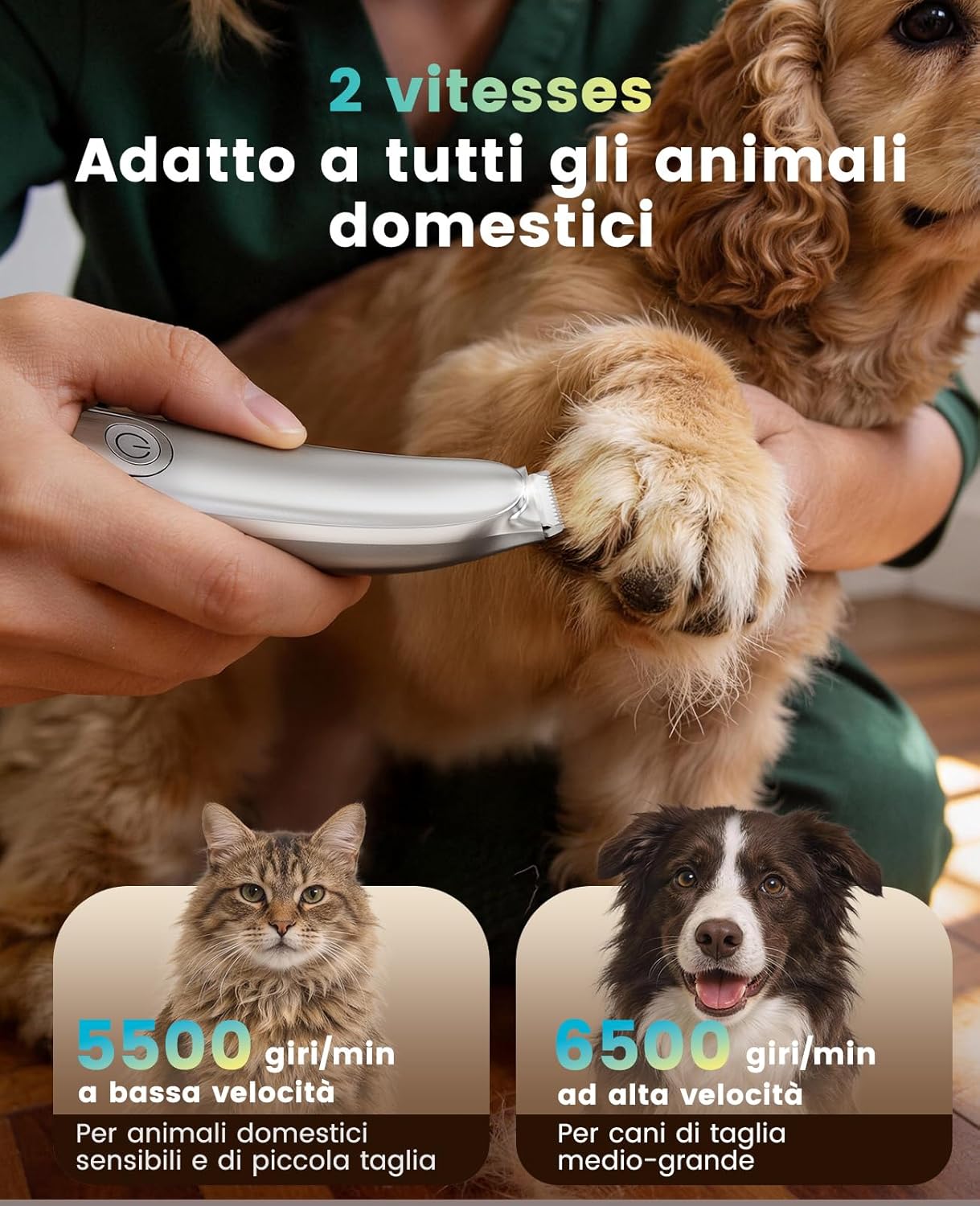 Detalle de Tosatrice per Cani e Gatti – Tosatrice Silenziosa 35 dB con Lama Curva, Luce LED e 2 Velocità, 99 g, ricaricabile Type-C