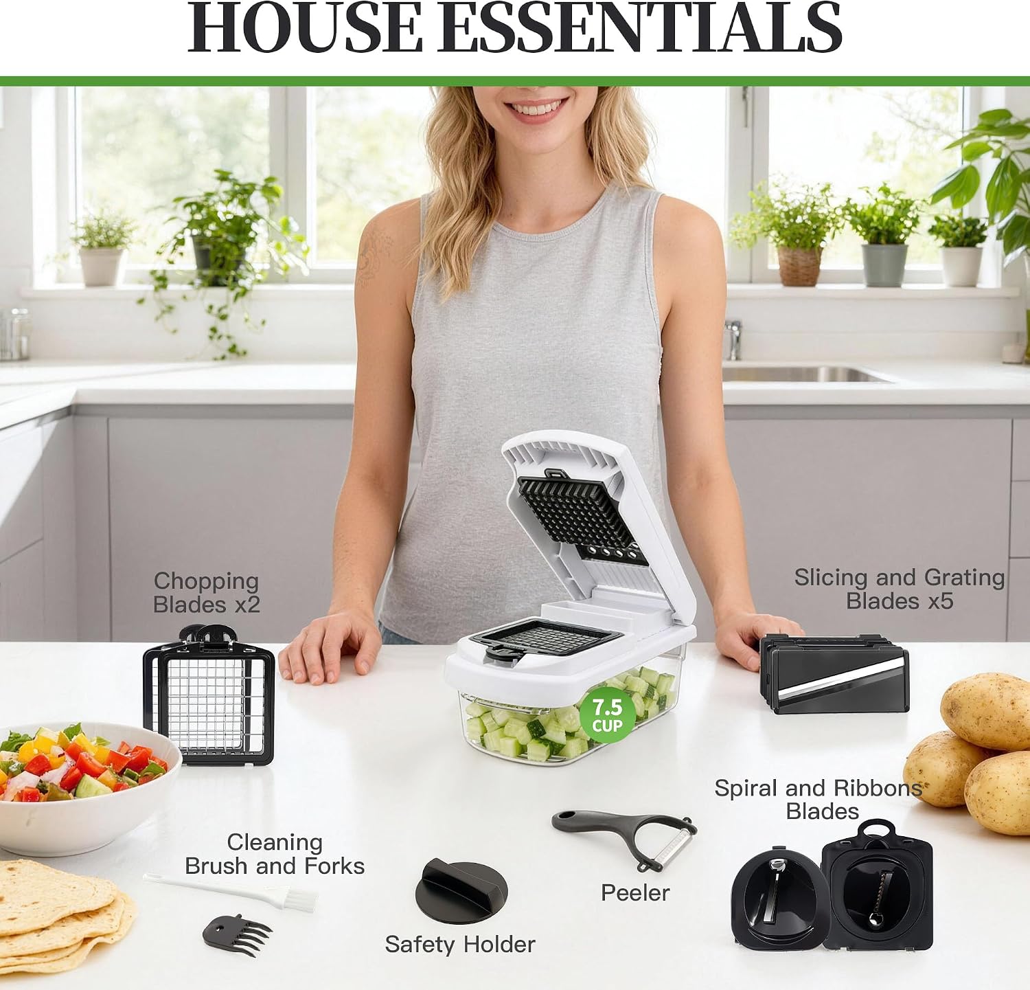 Detalle de 18-in-1 Vegetable Chopper Mandoline Slicer with Container (18 interchangeable stainless steel blades)