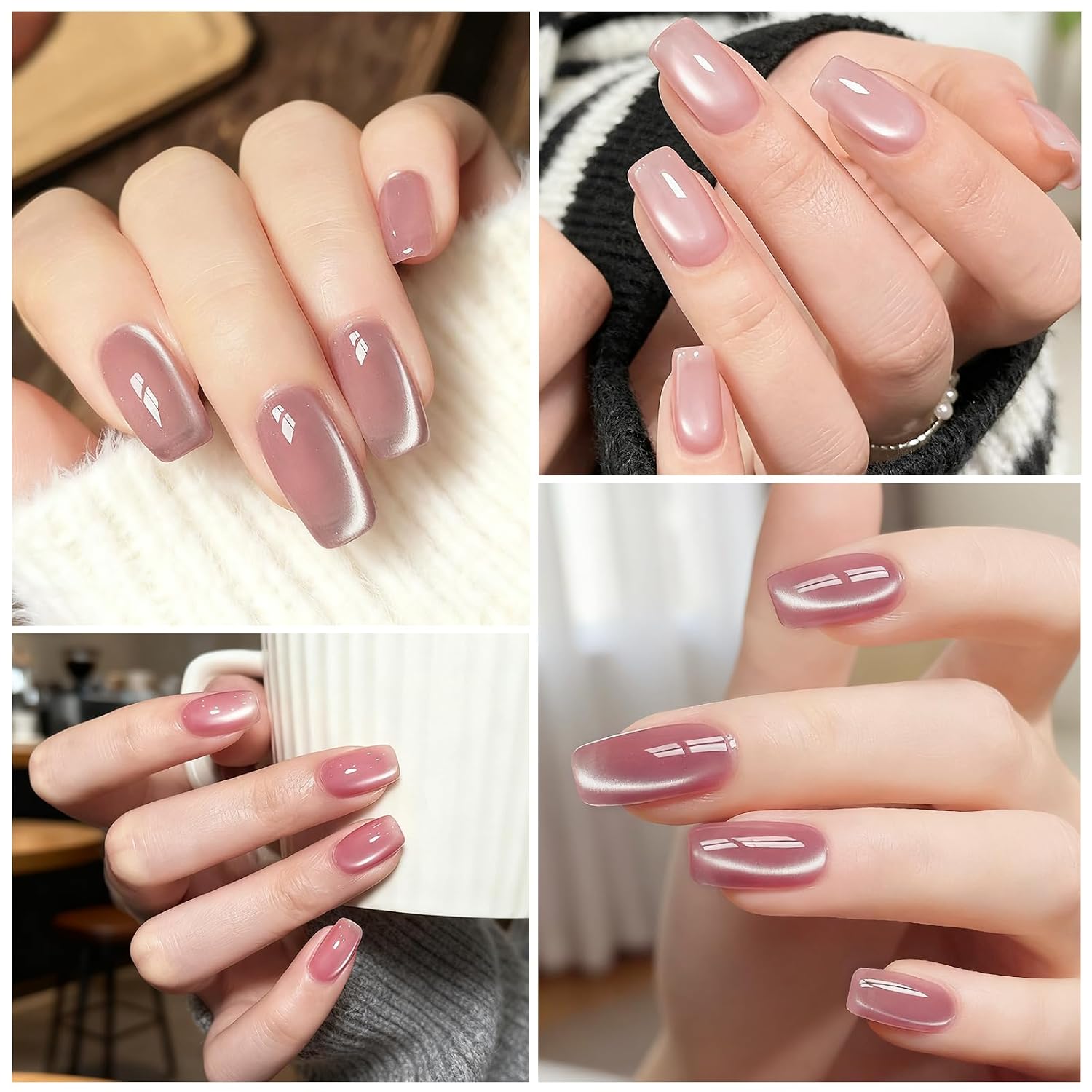 Detalle de YSUVIN UV Nagellack Cat Eye – 4 Rosé-Töne mit Magnet-Effekt, 8 ml pro Flasche