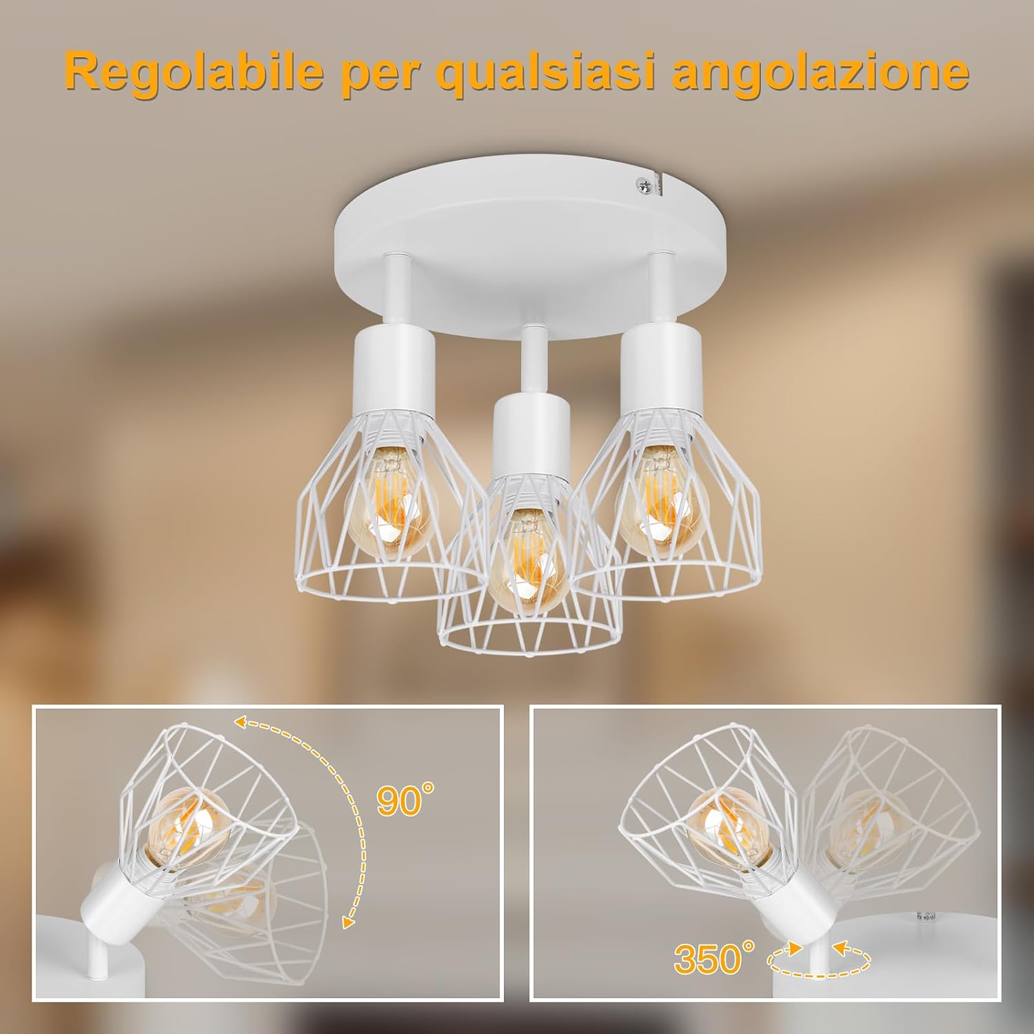 Detalle de TaFiCo faretto LED da soffitto 3 luci E14