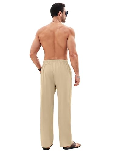 Detalle de Litthing Pantalones de Lino para Hombre – Algodón Verano con Cordón y Bolsillos