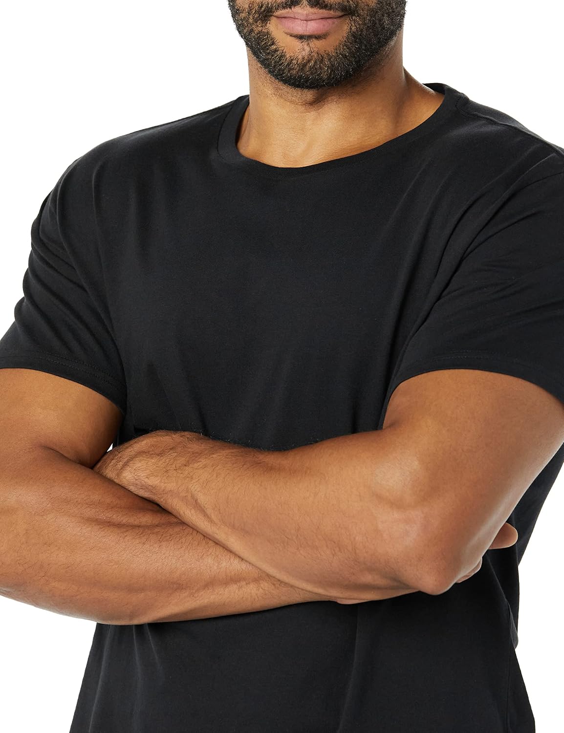 Detalle de Amazon Essentials Herren T‑Shirt mit kurzen Ärmeln und Rundhalsausschnitt in schmaler Passform