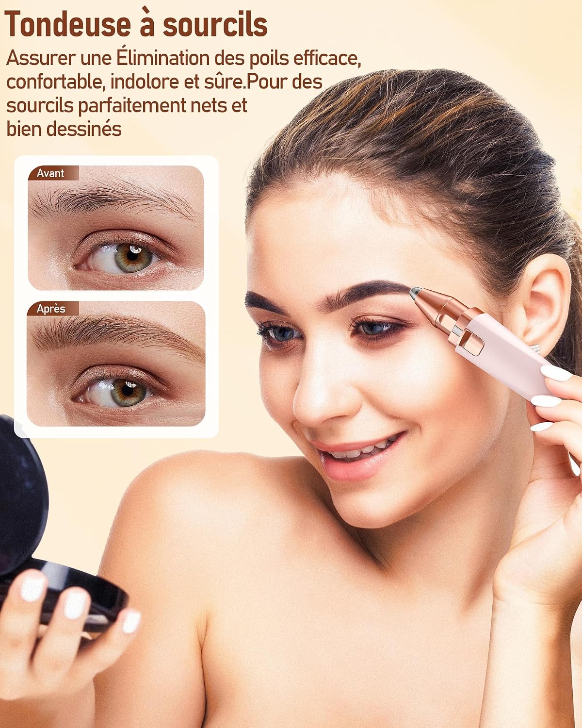Thumbnail 1 de Tondeuse à sourcils & rasoir visage femme 2 en 1 rechargeable avec LED (rose)