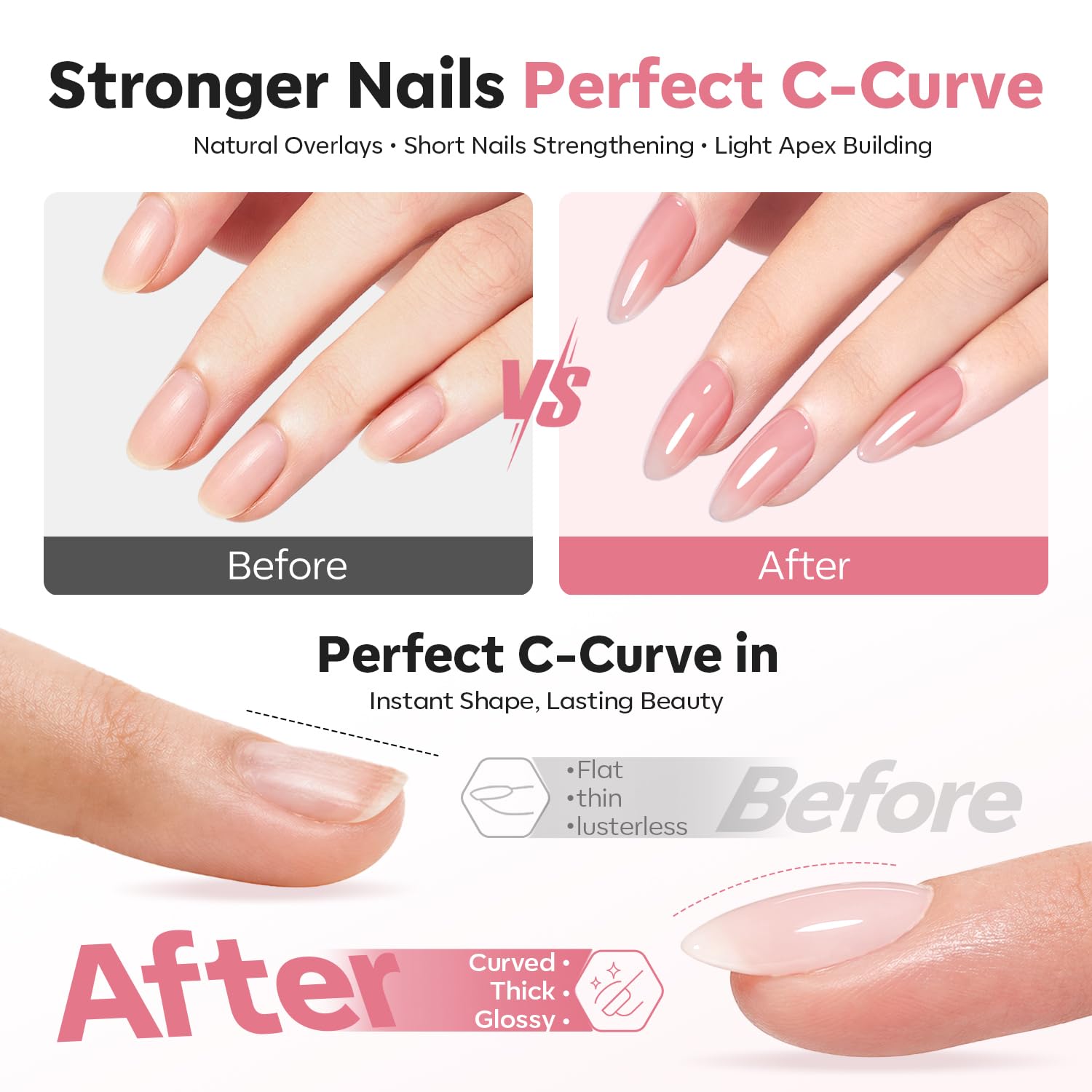 Detalle de modelones Builder Nail Gel Polish Set (Nude Pink Jelly Gel) with LED Lamp Cured Finish, 6 Colors