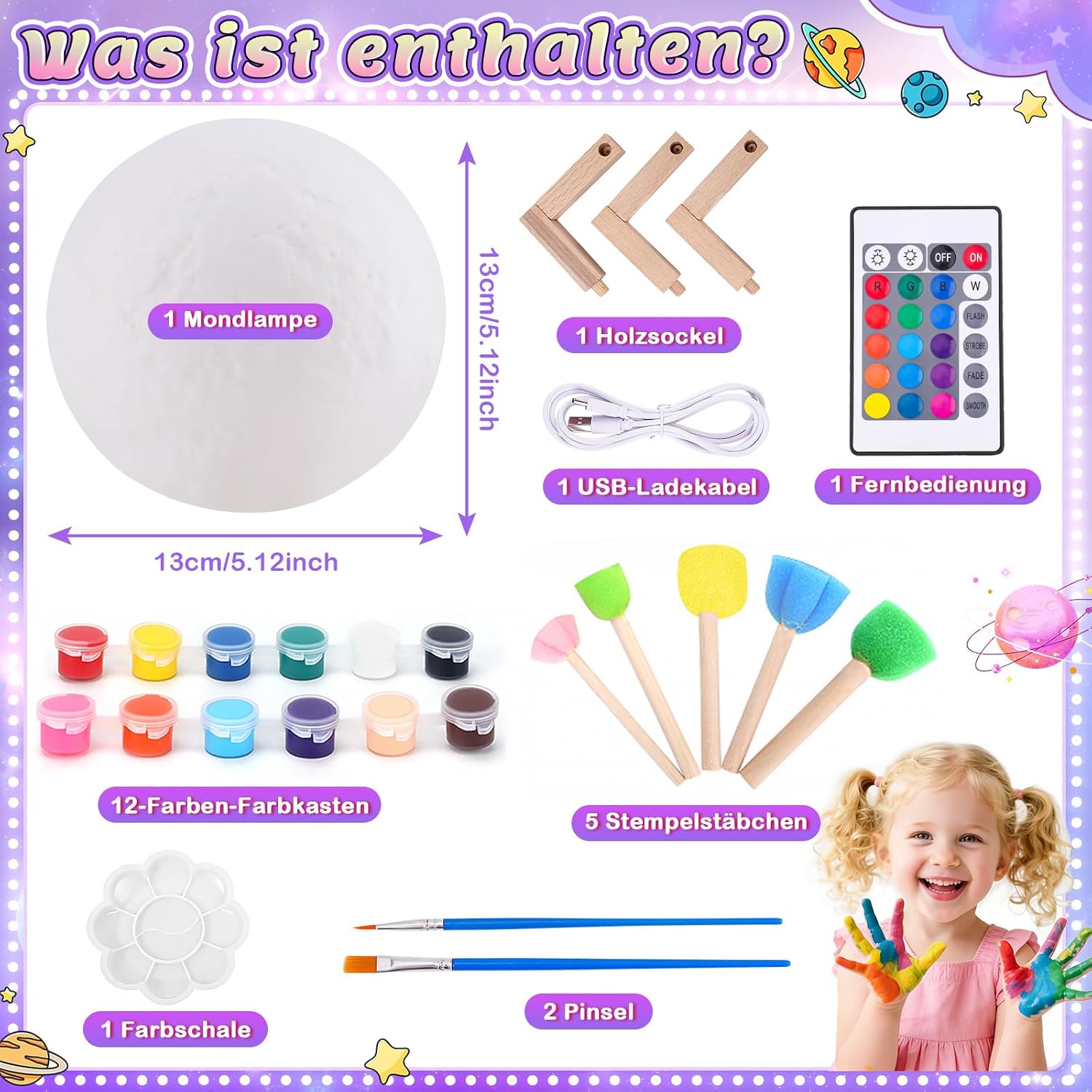 Thumbnail 6 de Mondlampe Bastelset für Kinder – Kreativset für Mädchen ab 6+ Jahren