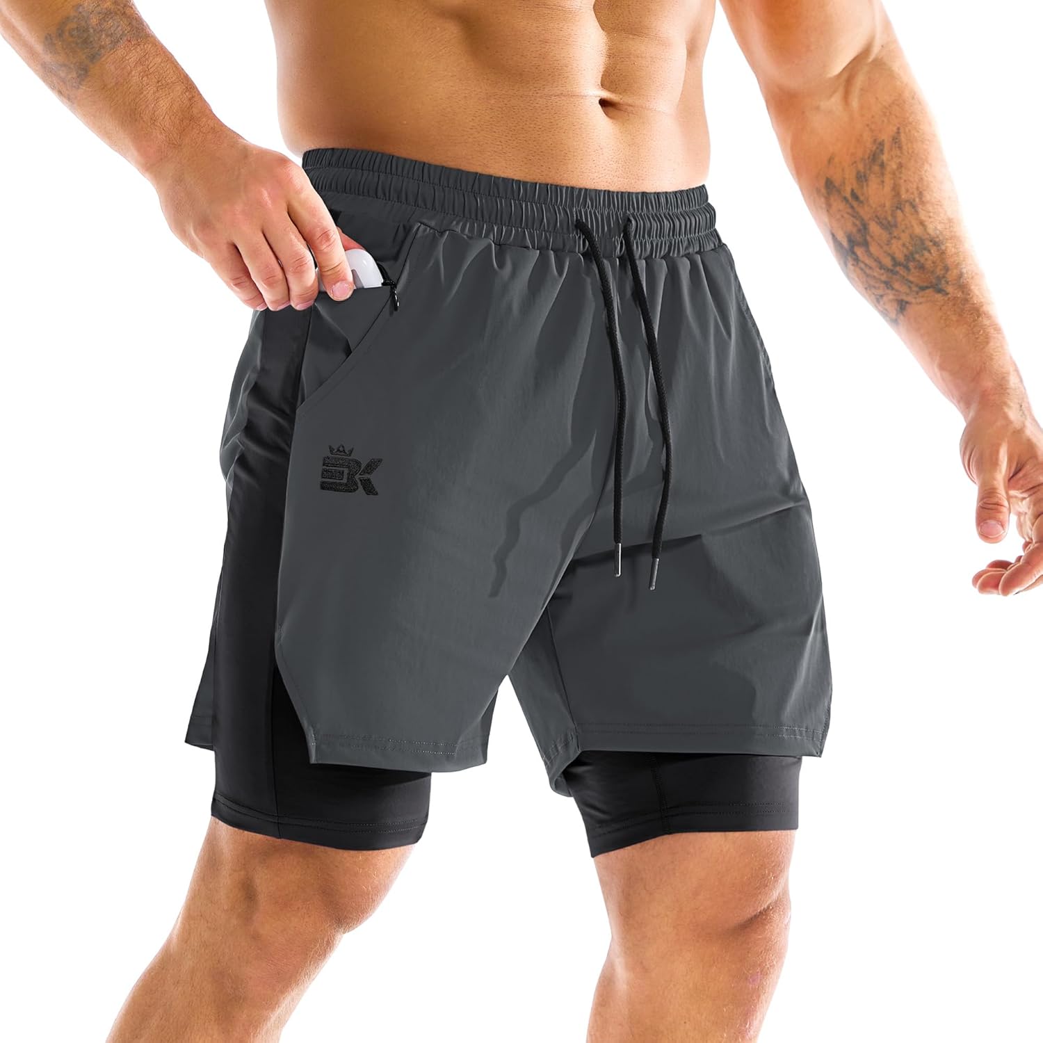 Detalle de BROKIG Men's Gym Shorts with Zip Pocket
