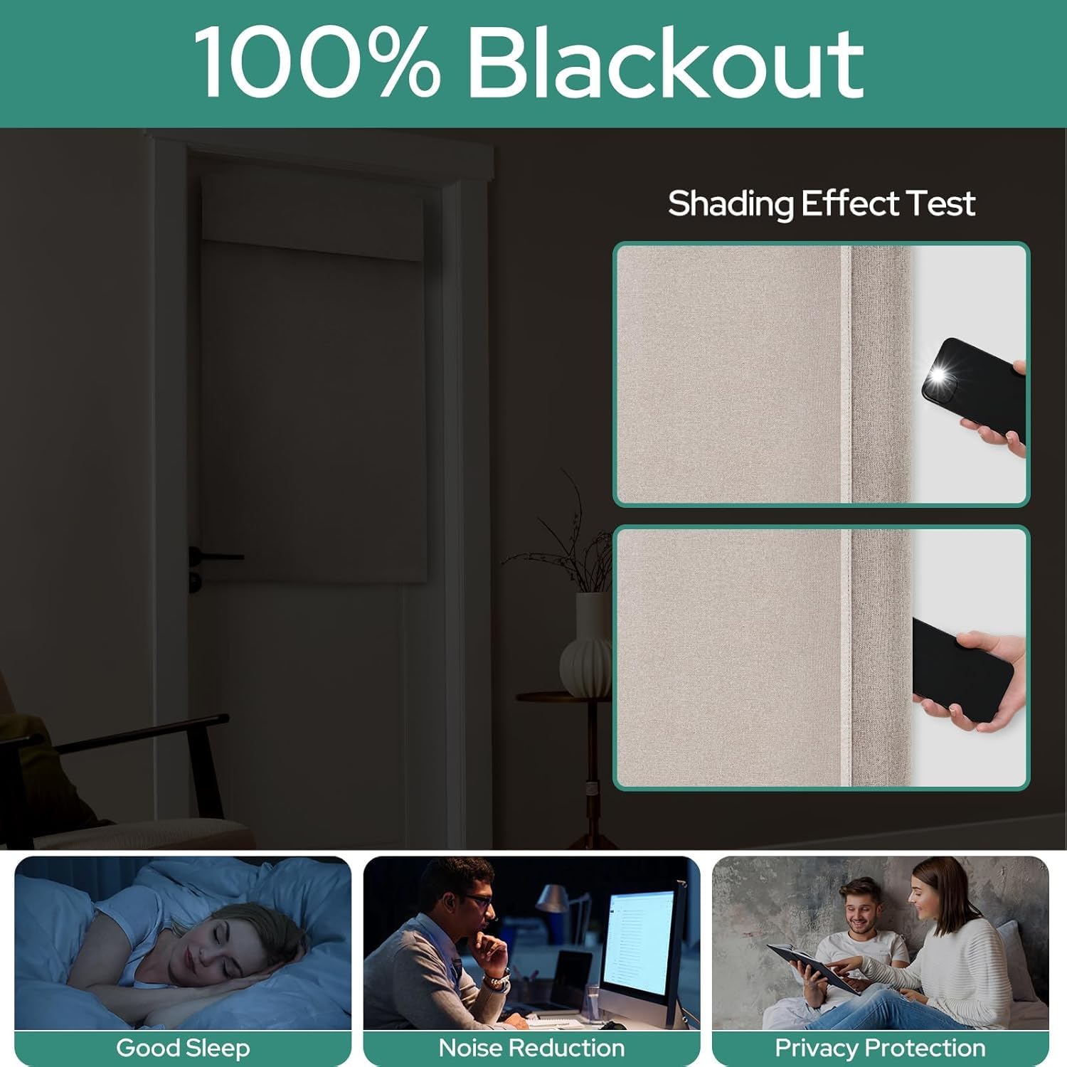 Thumbnail 1 de HOMEIDEAS 100% Natural Linen Blackout French Door Curtains (1 Panel) — Room Darkening Privacy Shade