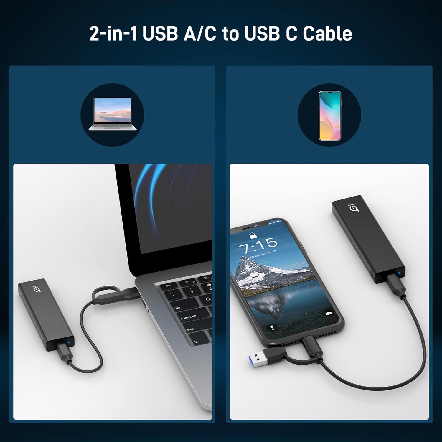 Detalle 2 de Xiaobi M.2 NVMe SSD Gehäuse (USB 3.2 Gen 2, 10 Gbps) für M-Key/B+M Key NVMe, UASP & TRIM