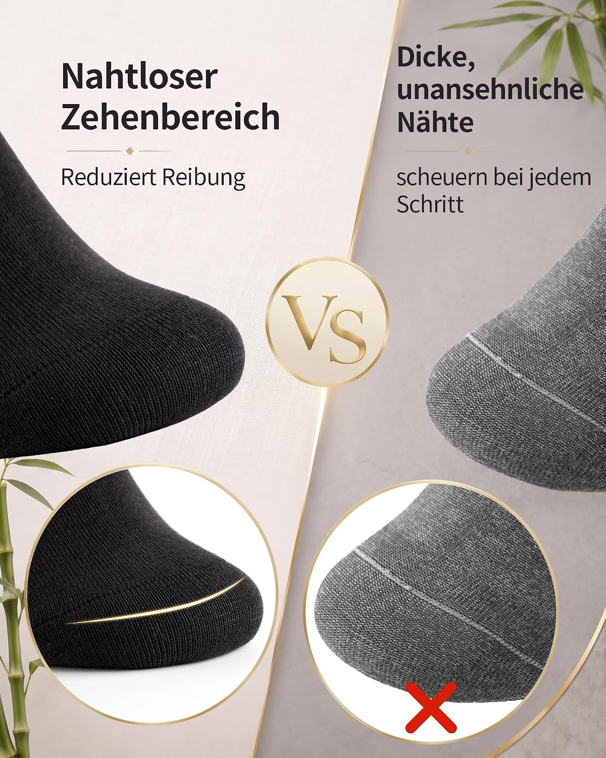 Detalle de SukModen Unisex Crew Socks, Cotton and Bamboo Blend, Flat Toe Seam