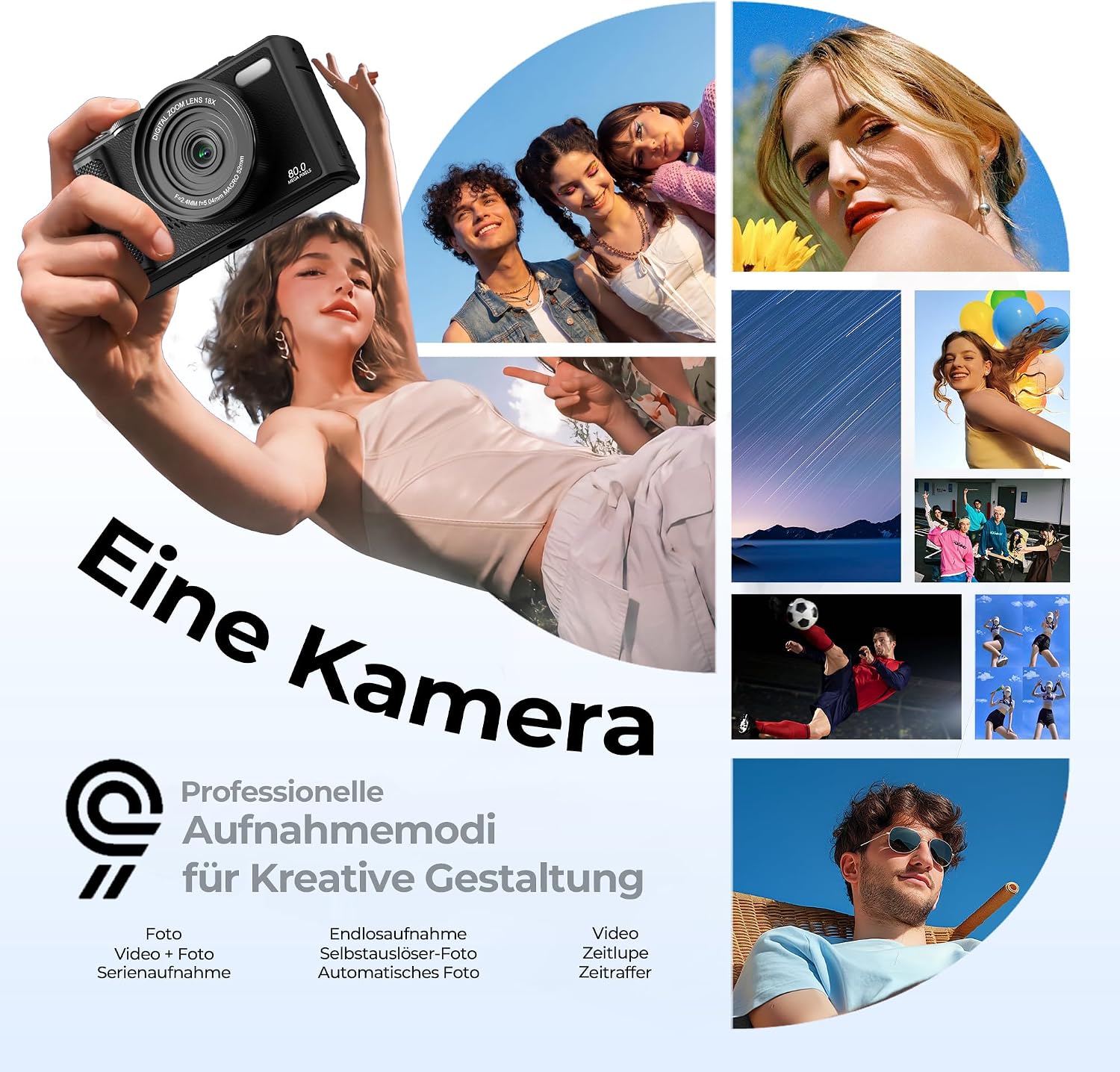 Thumbnail 6 de 5K WiFi Digitalkamera & Fotokamera mit 80 MP – ideal für Einsteiger und Vlogging