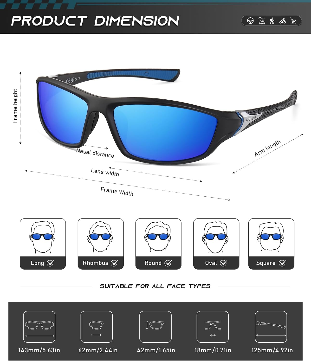 Thumbnail 3 de Perfectmiaoxuan Polarized Sunglasses for Men and Women with HD Pilot Lenses and Light TR90 Frame