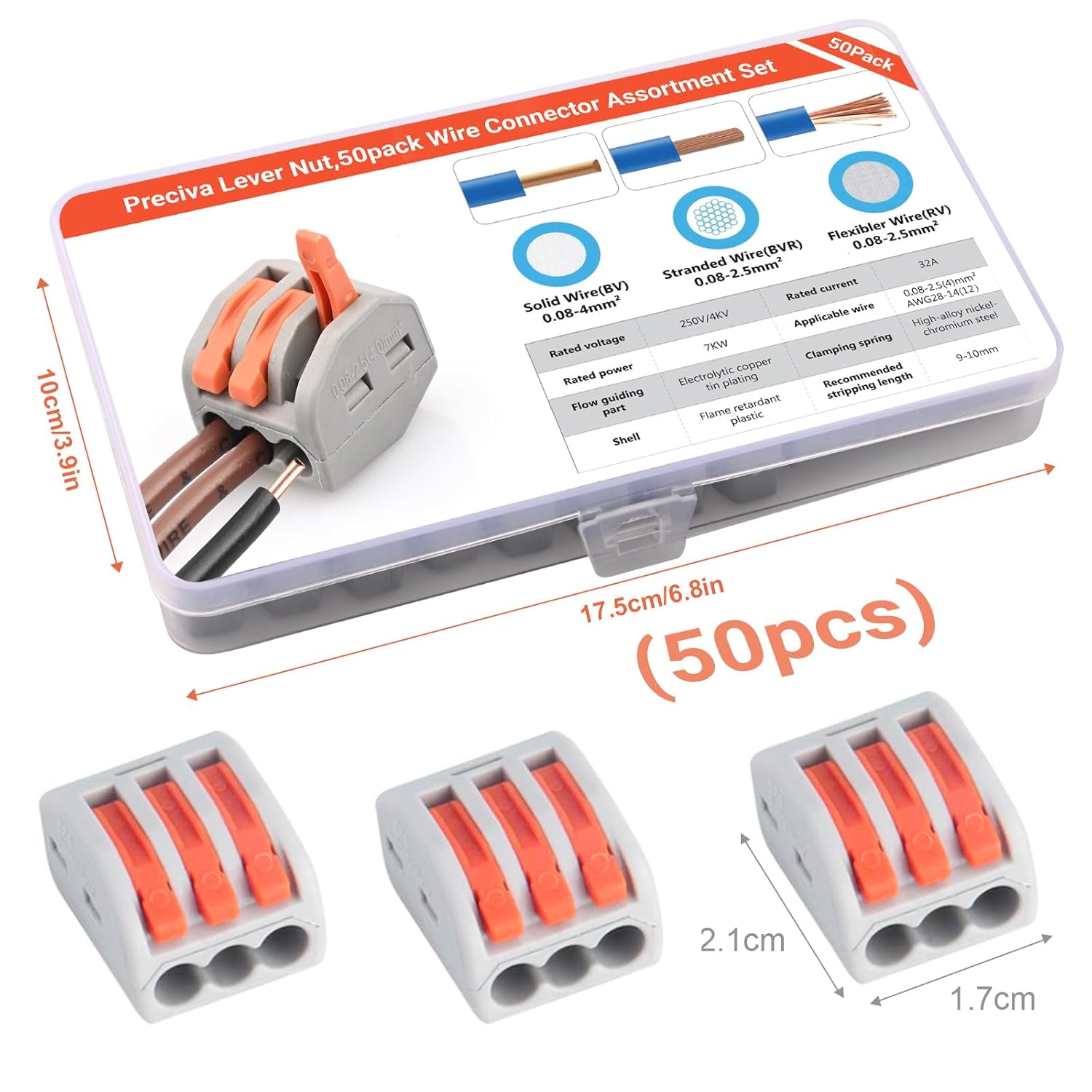 Thumbnail 1 de Connecteurs électriques PCT-213 à 3 voies de Preciva – réutilisables, anti-feu, 4KV, 50 pièces