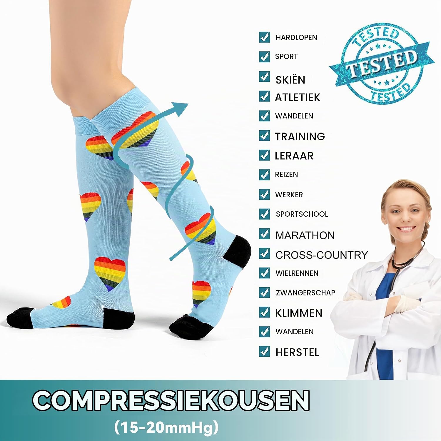 Detalle de BISOUSOX compressiesokken, 4 paar, uniseks, 15-20 mmHg voor sport