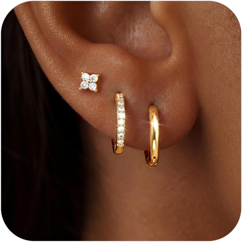 Thumbnail 6 de Dochais 3er Set Ohrringe Gold – 14K Vergoldete Ohrstecker & Anhänger, hypoallergen, wasserfest