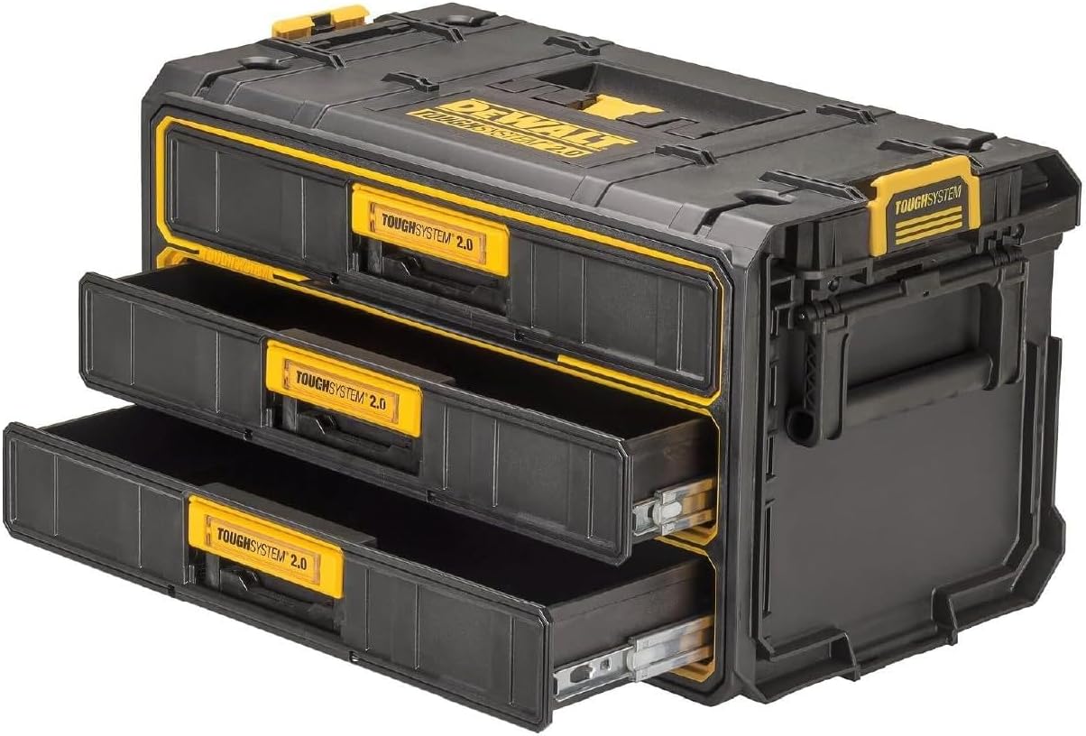 Detalle de DEWALT DWST08330-1S タフシステム2.0 3段チェスト工具箱、浅型引き出し・金属スライド・PP製