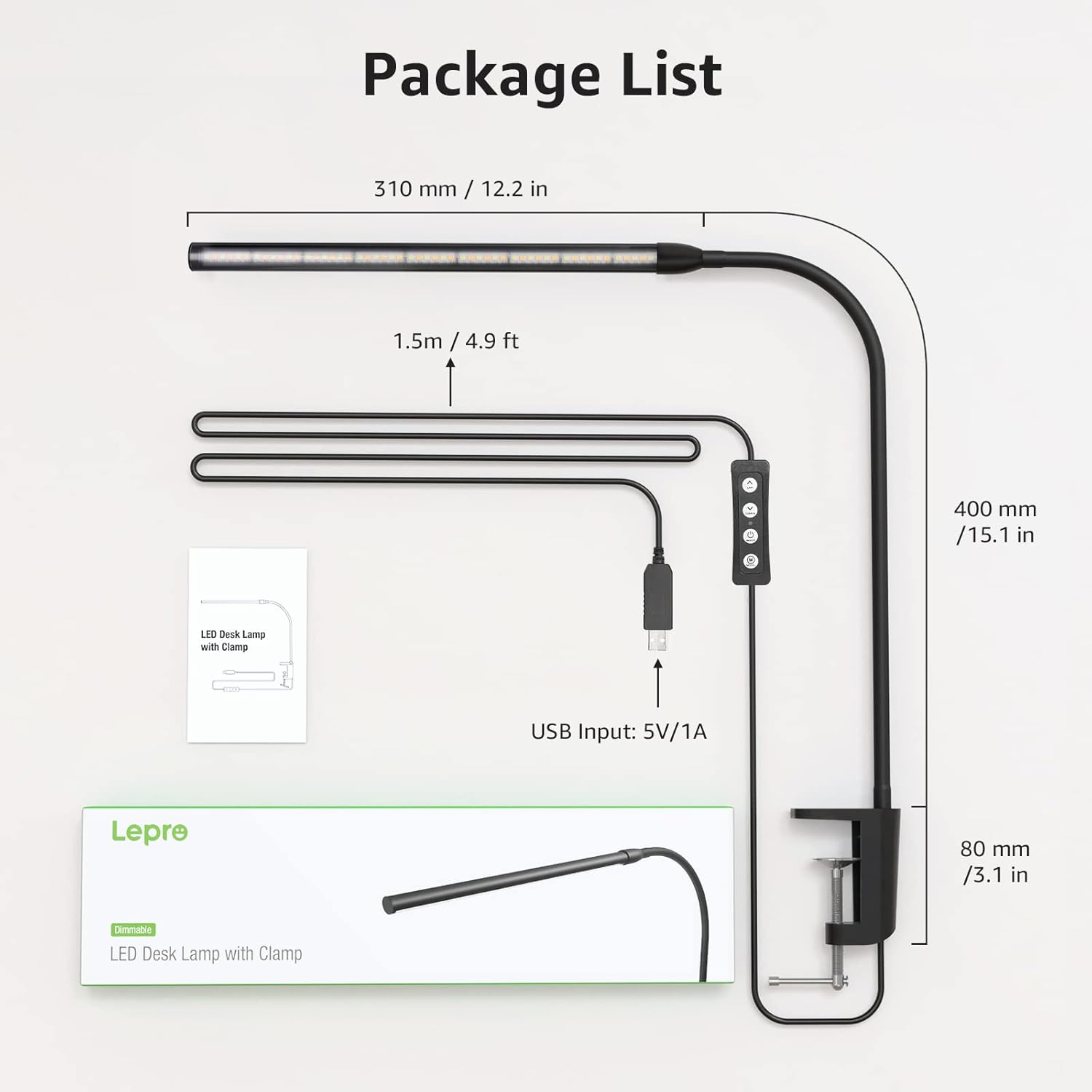 Thumbnail 6 de Lepro LED Schreibtischlampe Klemmbar – verstellbare Architektenlampe mit Schwenkarm, 3 Farbmodi, 10 Helligkeitsstufen, USB, Augenfreundlich – Schwarz