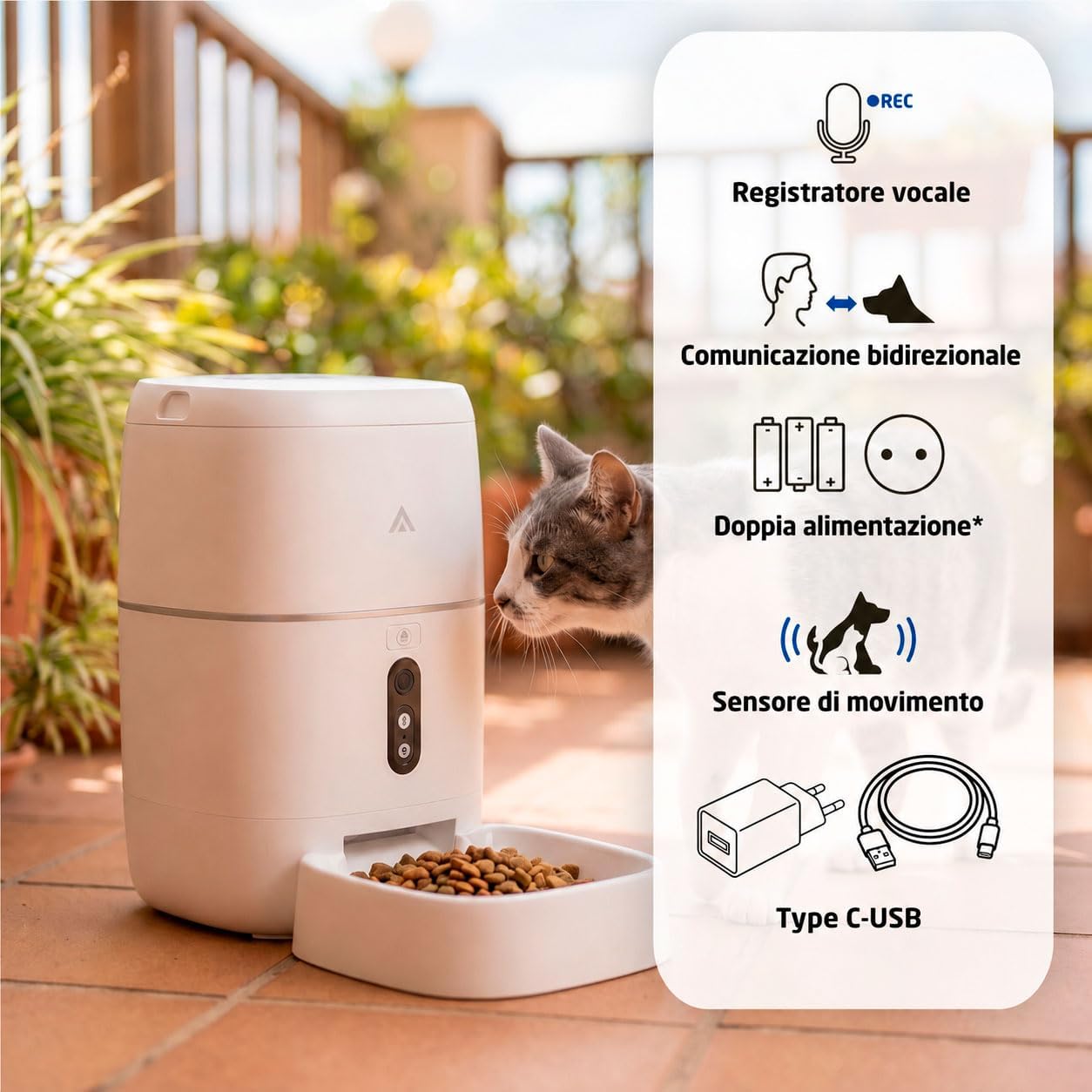 Detalle de TAISSU PF-BL6 Distributore Automatico da 6 Litri con Telecamera 3MP, Wi‑Fi e App – Programmazione pasti, audio bidirezionale e visione notturna